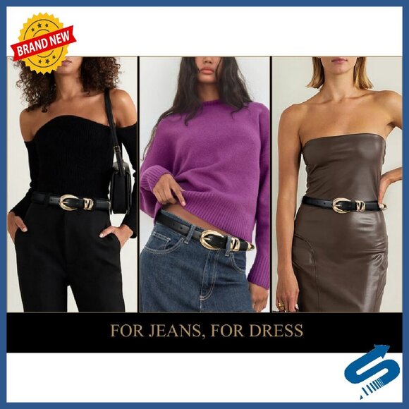 Adjustable Faux Leather Belt with Gold Buckle for Women main image 5